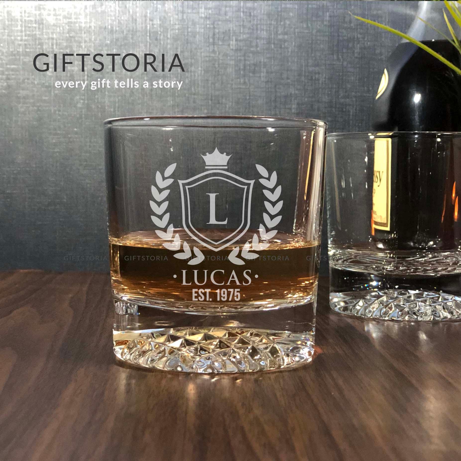 PERSONALIZED EMBLEM CRYSTAL ROCK GLASS (10 OZ) - GiftStoria.com