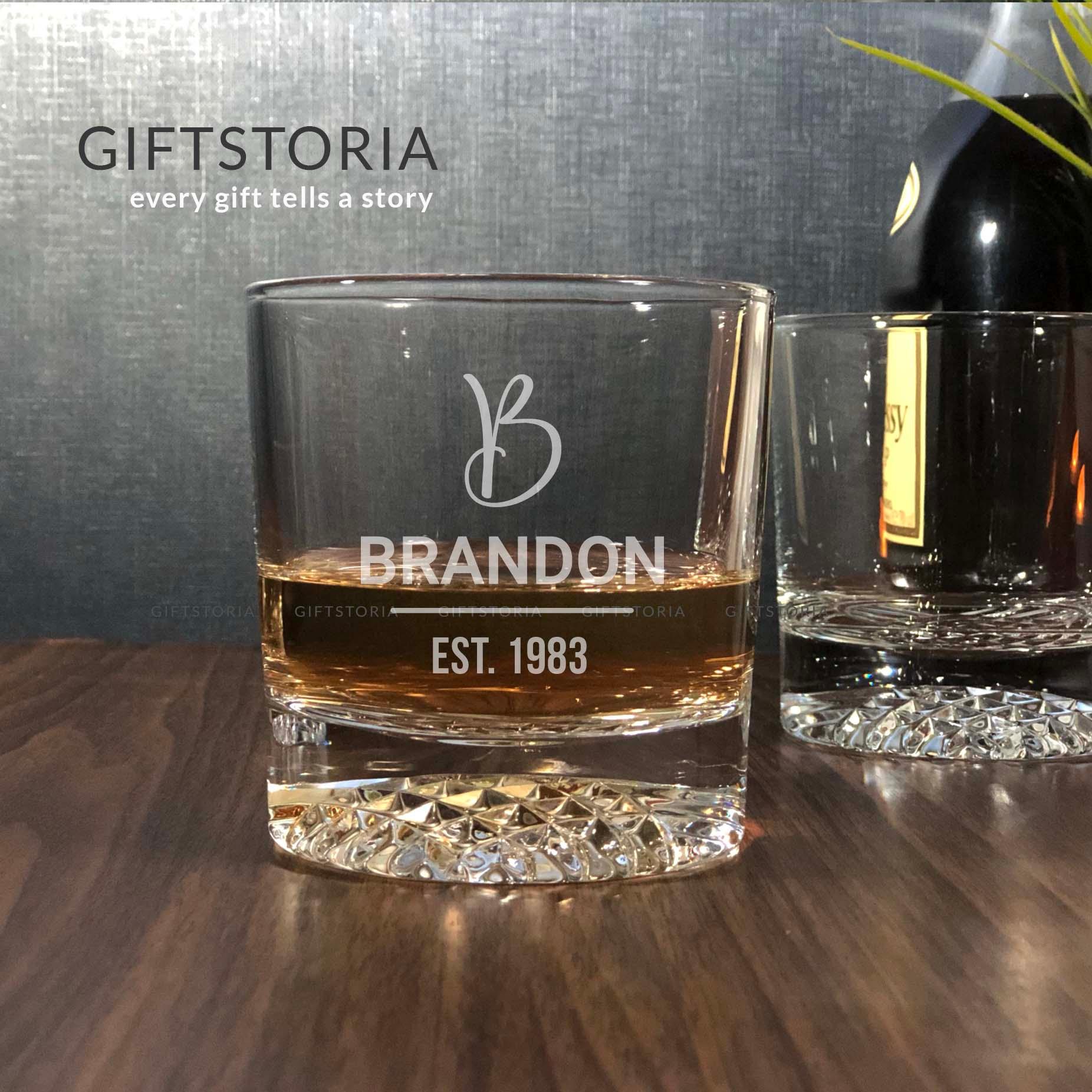 PERSONALIZED INITIAL NAME CRYSTAL ROCK GLASS (10 OZ) - GiftStoria.com