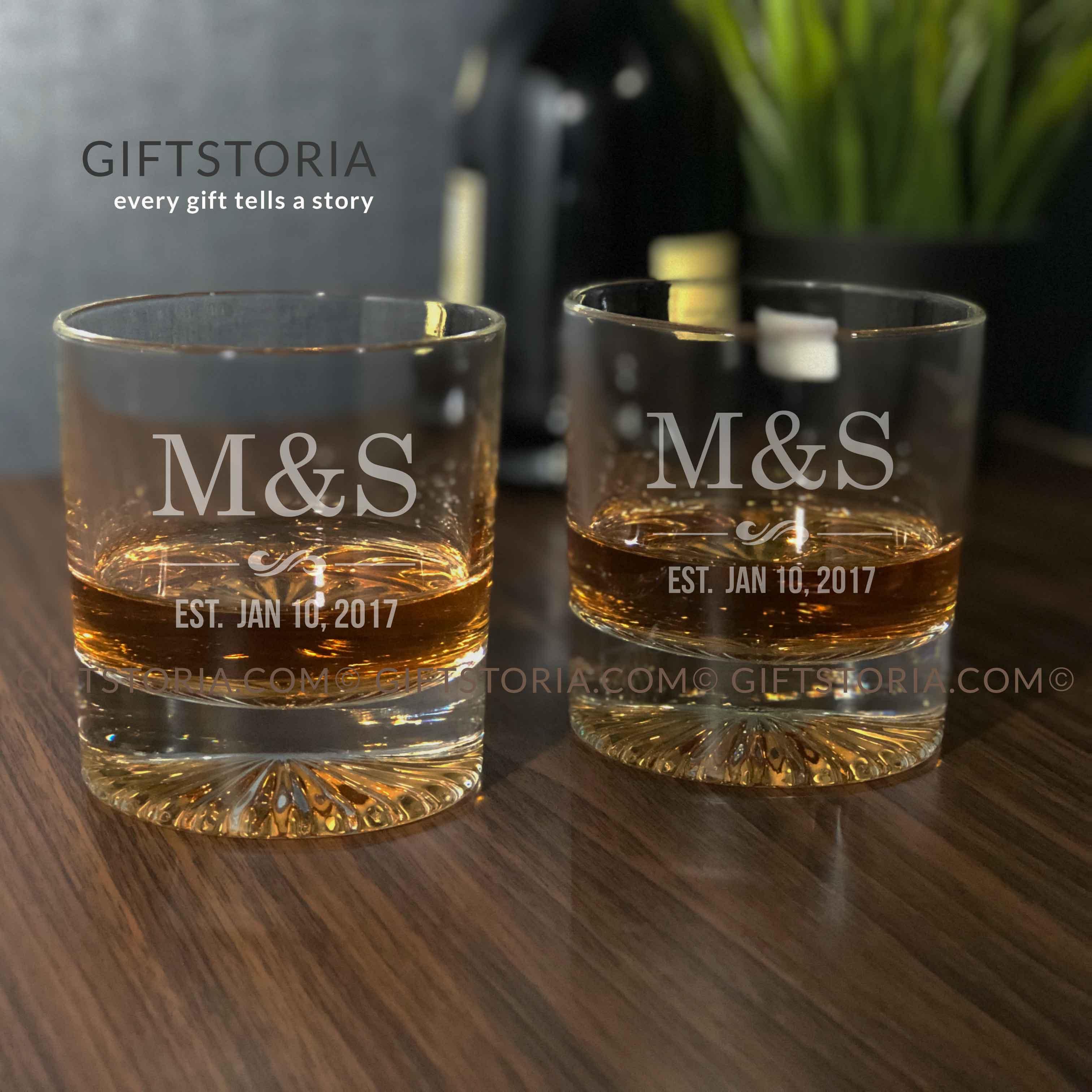 GIFTSTORIA.COM - PERSONALIZED INITIAL CRYSTAL ROCK GLASS SET