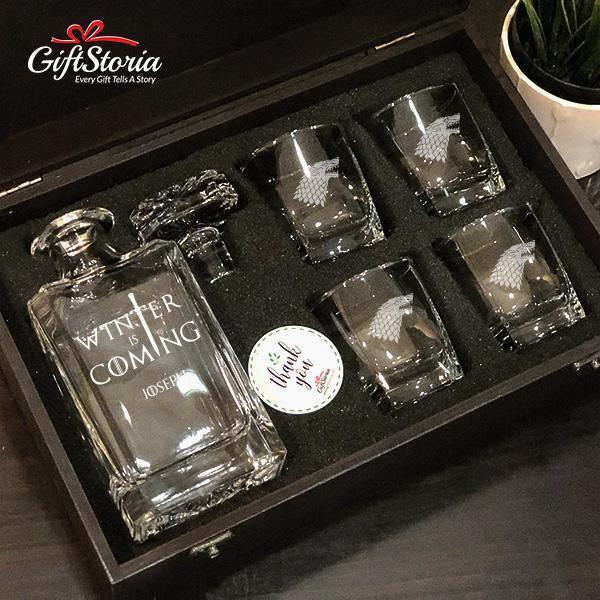 PERSONALIZED "WINTER NIGHT" DECANTER SET.