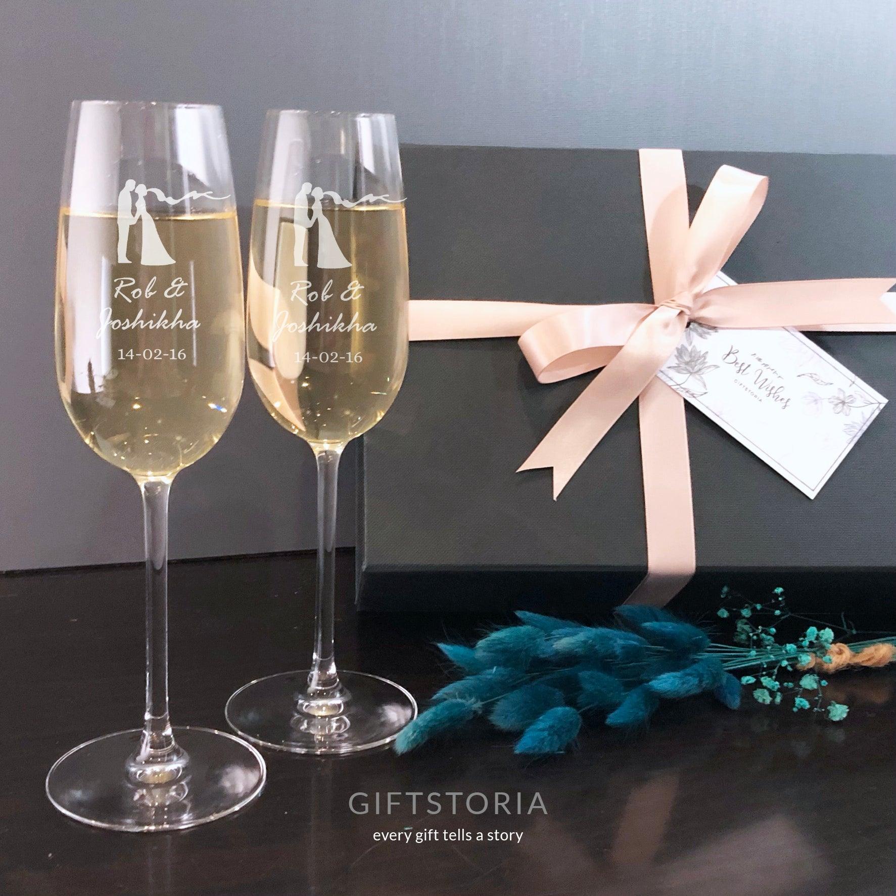 PERSONALIZED GLASS FLUTE SET (Design CG08) - GiftStoria.com
