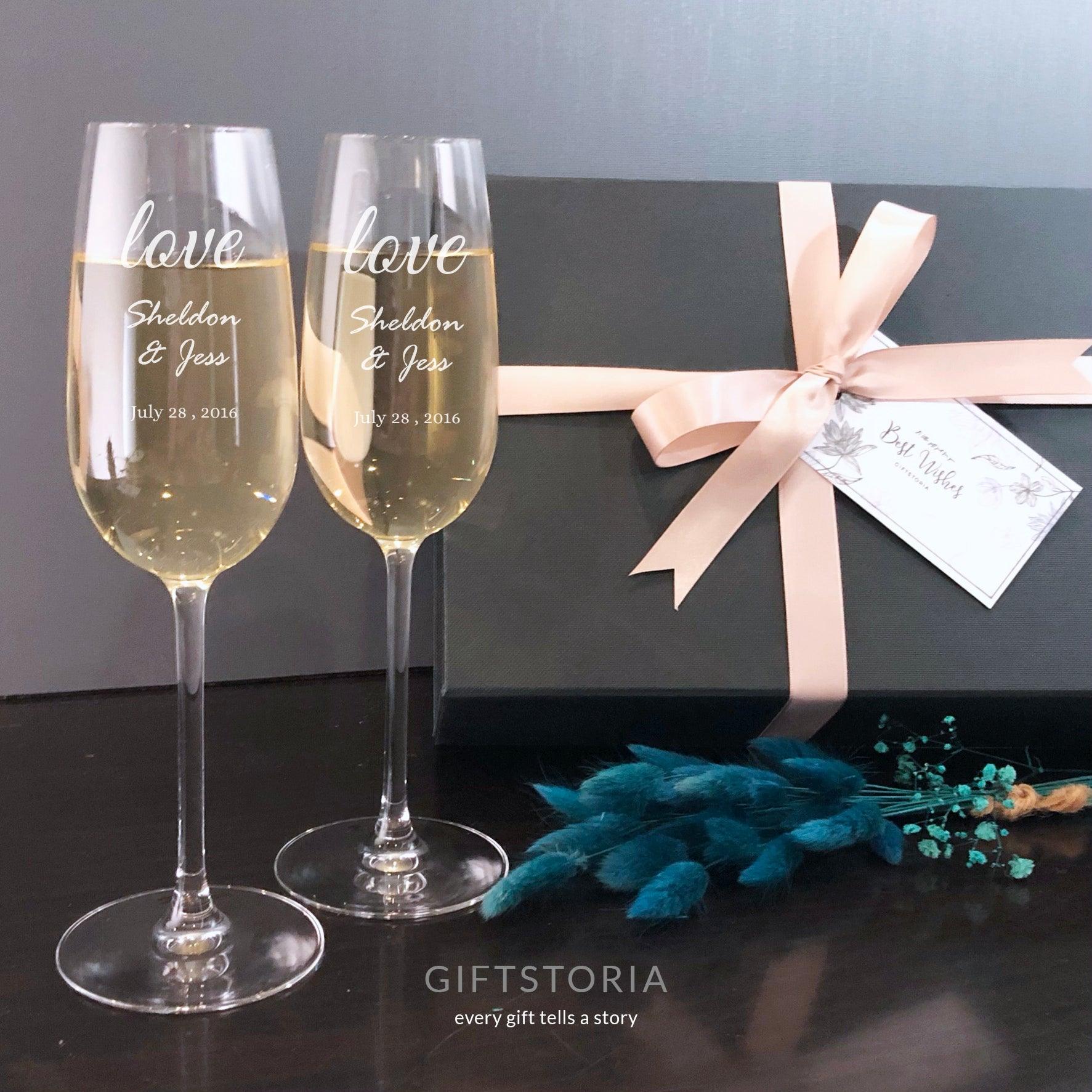 PERSONALIZED GLASS FLUTE SET (Design CG07) - GiftStoria.com