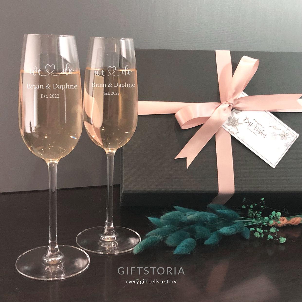 PERSONALIZED GLASS FLUTE SET (Design CG10) - GiftStoria.com